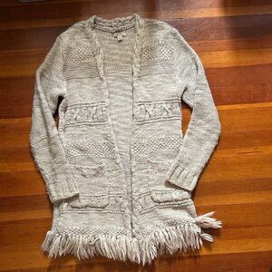 Lucky Brand Fringe Hem Cardigan in Beige